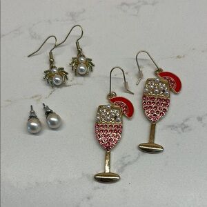 Gold, Pearl and pink spider and bubbly earrings lot